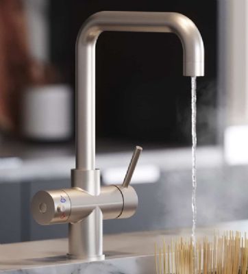 EVO AVISTA/320 SERIES 3 IN 1 BRUSHED NICKEL BOILING WATER MONO DUAL LEVER 'D' SHAPED KITCHEN SINK MIXER TAP, SWIVEL SPOUT with PUSH BUTTON TANK, BWT322BN